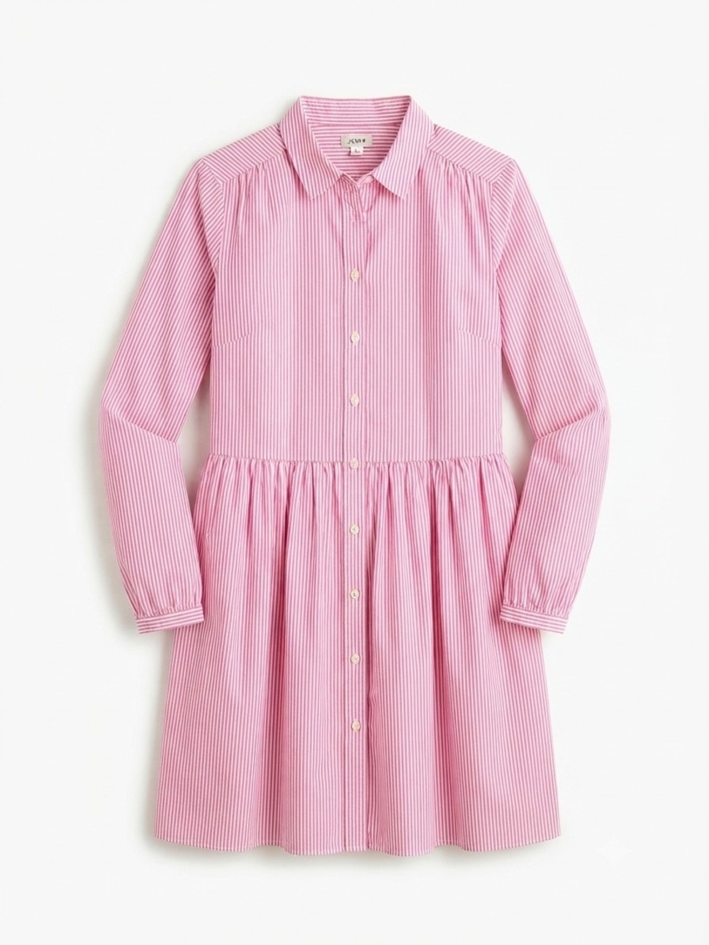J. Crew Pink and White Striped Long-Sleeve Shirt Dress